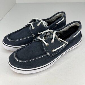Sperry Top Sider Womens Halyard Blue Denim Fabric Slip On Size 4M Boat Shoes
